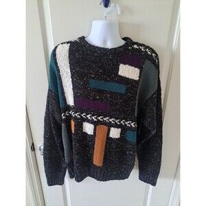 Vintage Bachrach Men's Crew Neck Multi Color Sweater Coogi-Style Geometric Sz L